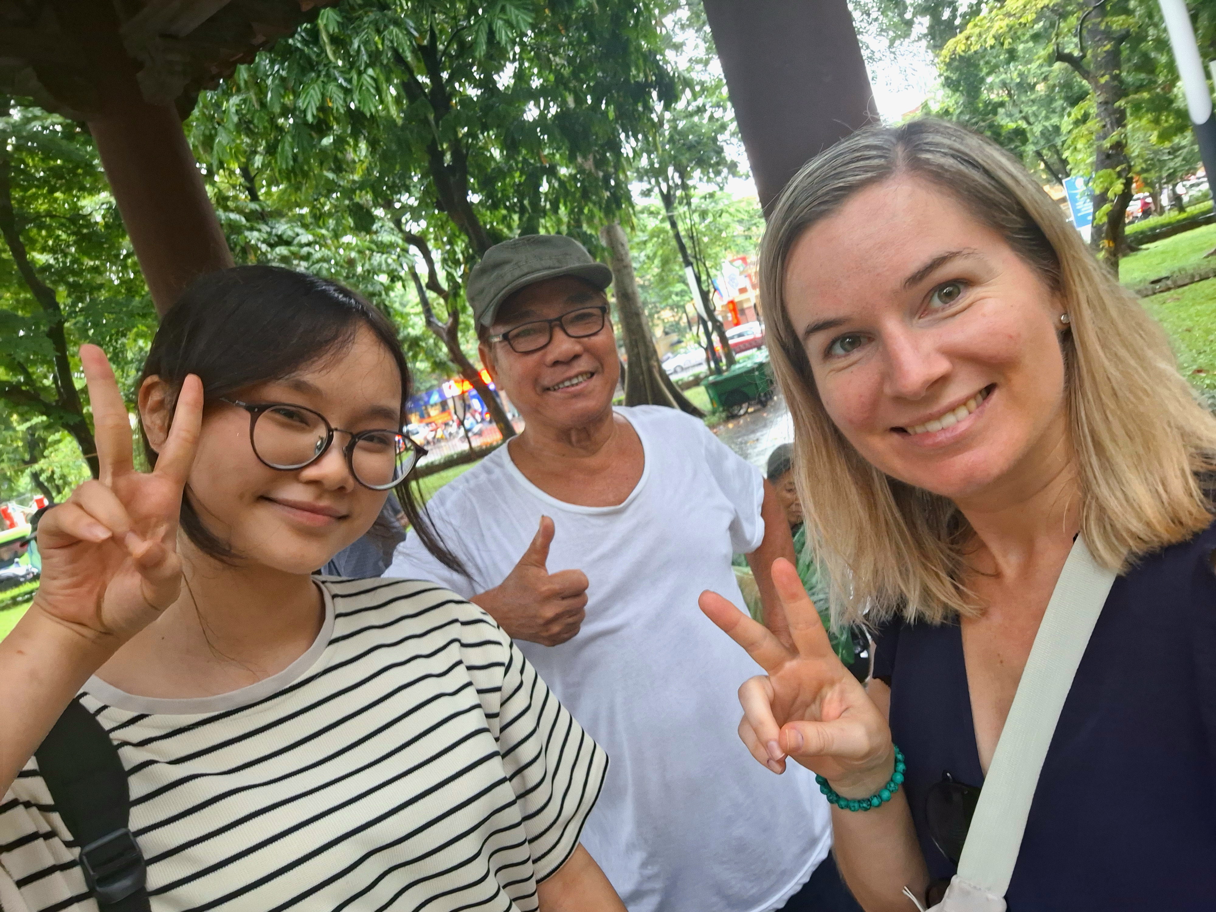 Under the pagoda with locals